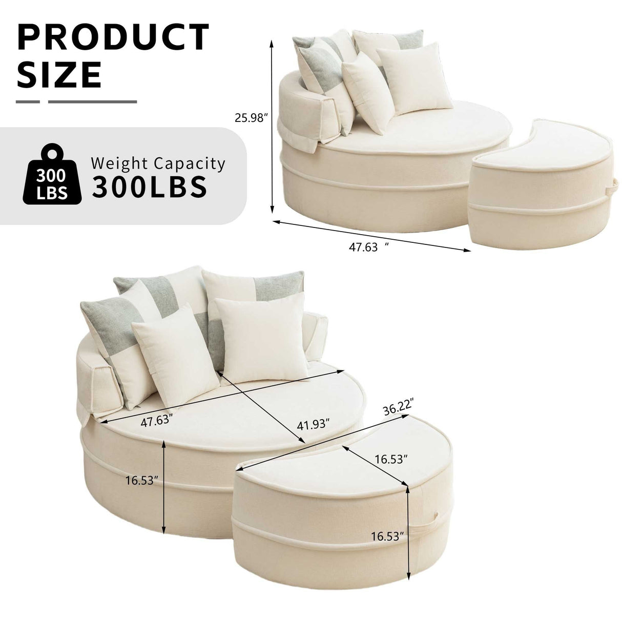 Modern Oversized Round Barrel Accent Chair With Ottoman