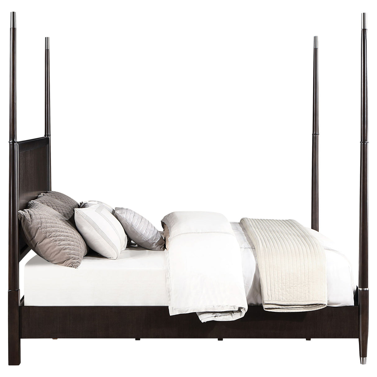 Niguel - Queen Size 4 Poster Bed With Finials, Floating Headboard - Brown