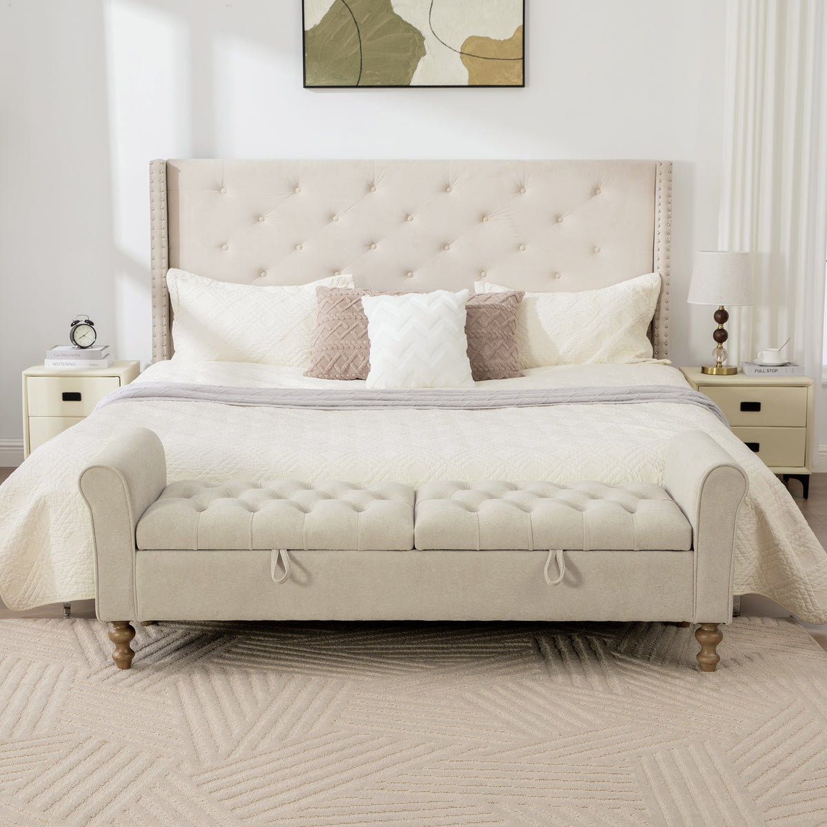 65.75" Wide Modern Upholstered Storage Bench