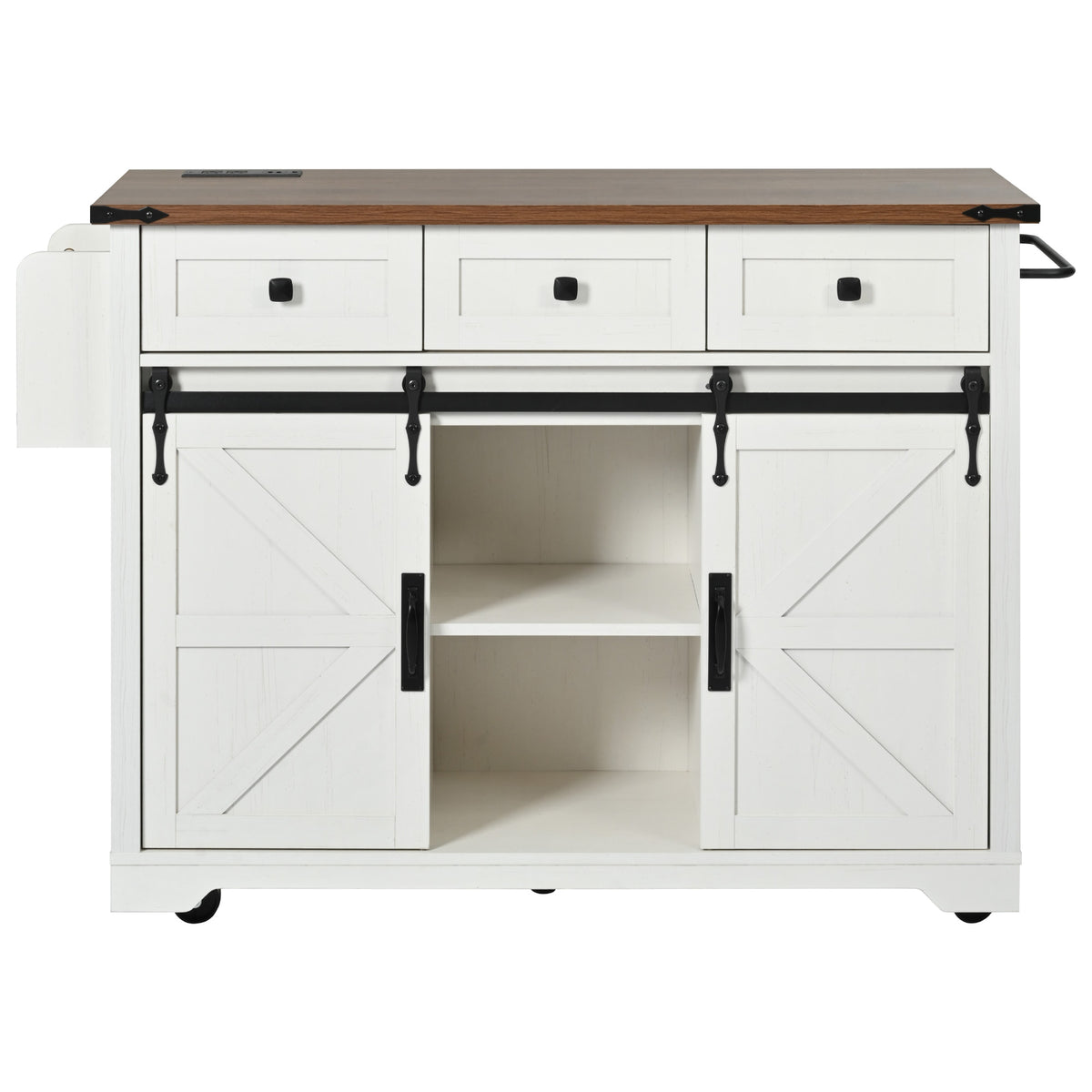 K&K 53.7" Farmhouse Kitchen Island with Power Outlet