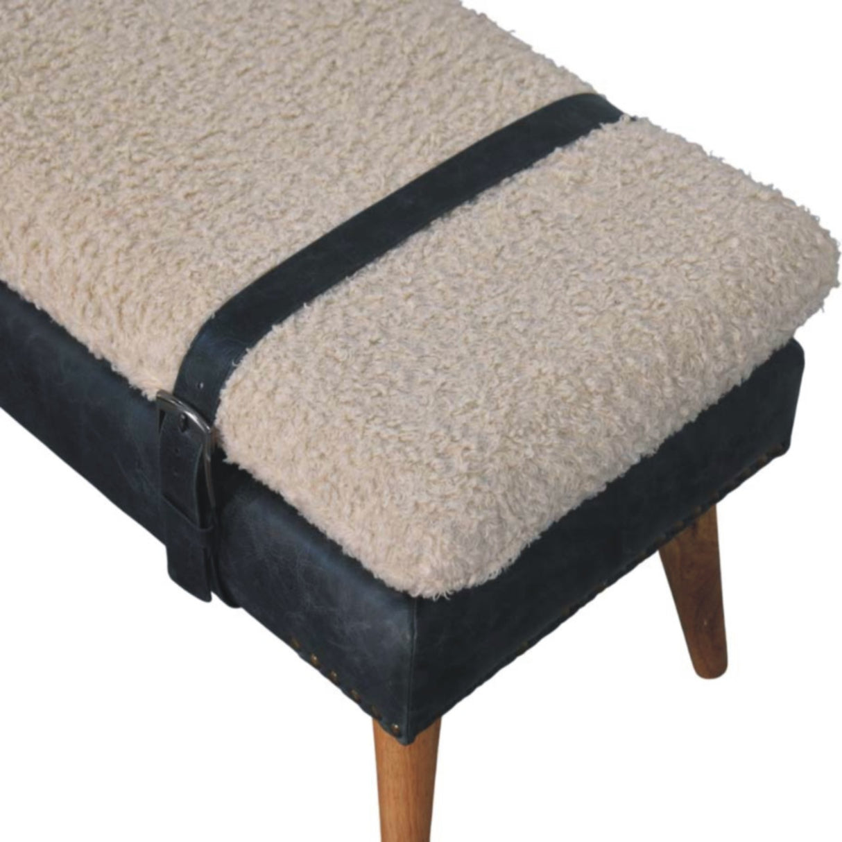 Boucle x Leather Upholstered Bench, Nordic Legs