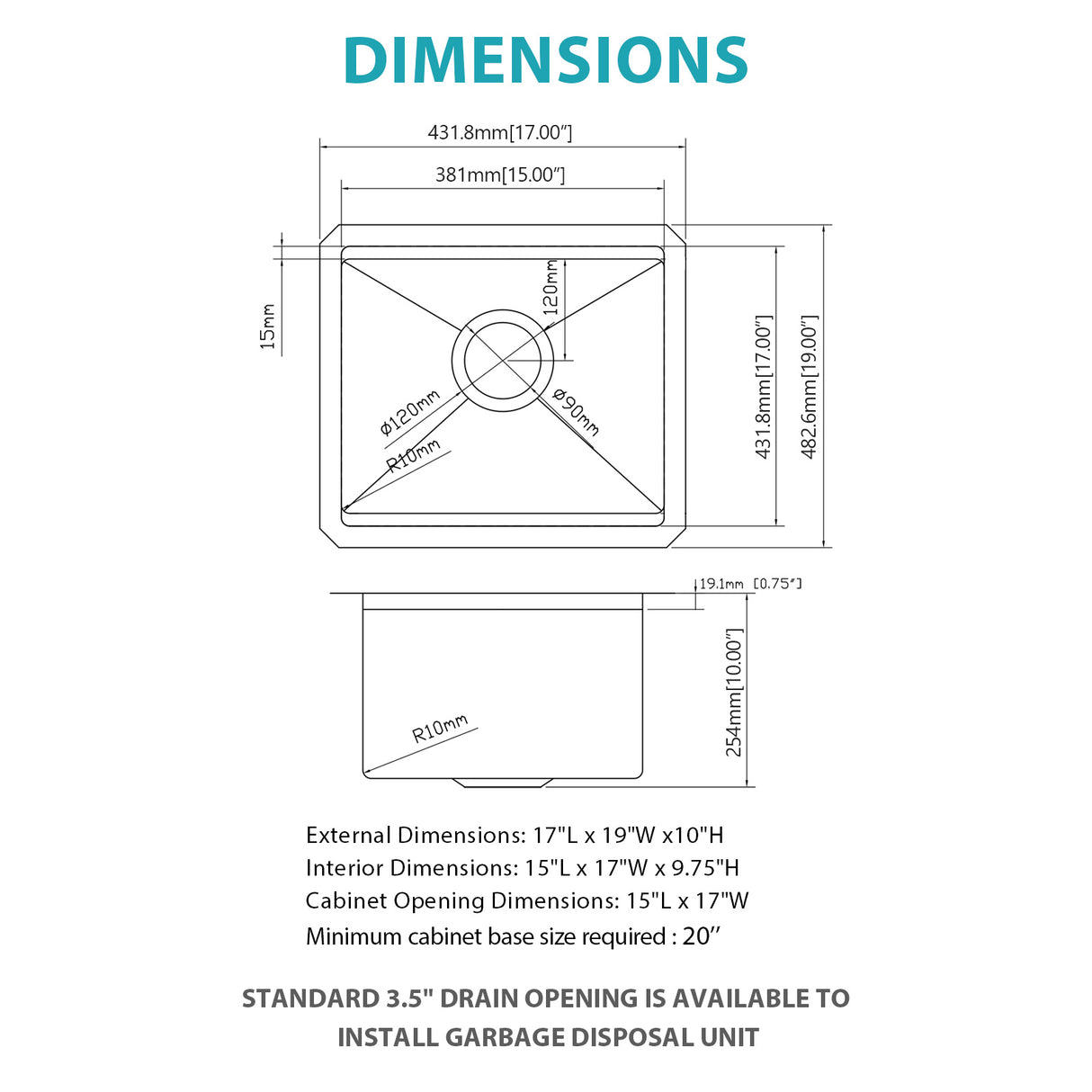 17" Undermount Kitchen Sink - Single Bowl