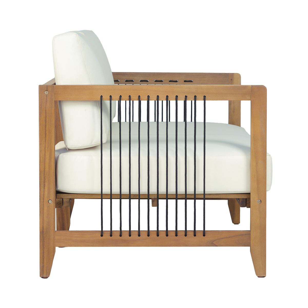 Acacia Wood Outdoor Loveseat with Handwoven Rope