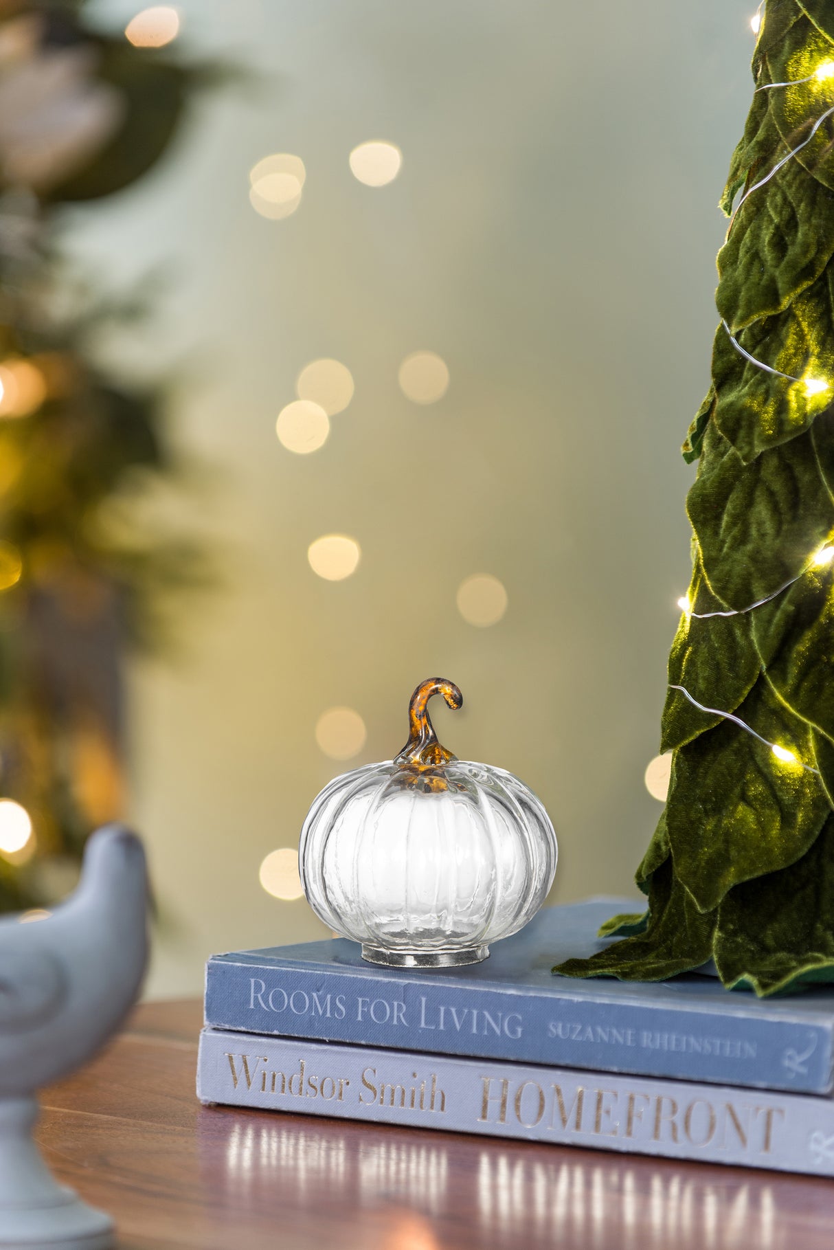 Set of 4 Clear Glass Pumpkin Decor
