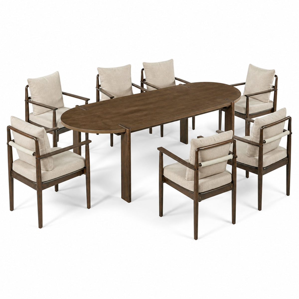 7-Piece Dining Table Set, 71" Oval Rubber Wood Dining Table