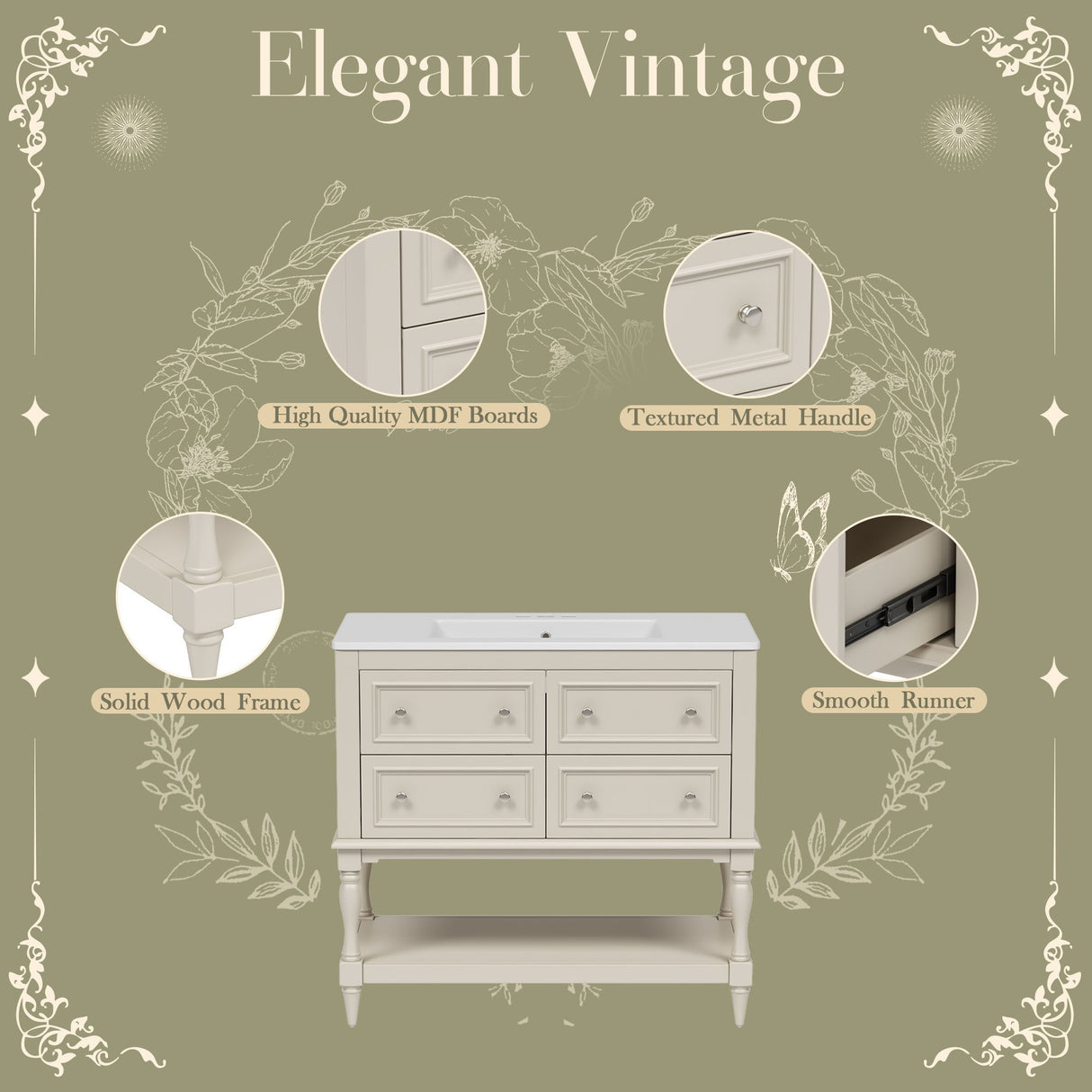 Bathroom Vanity Cabinet With Undermount Sink, 4 Drawer Set