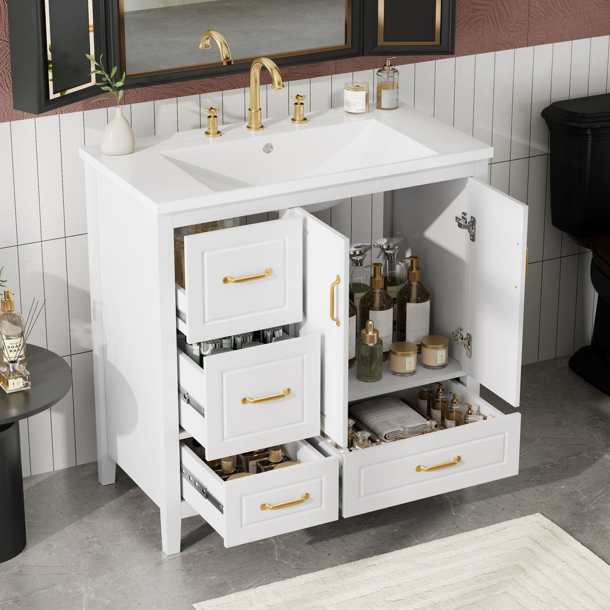 Bathroom Vanity With Sink, Soft Closing Doors & Drawers, Metal Handles - Best Buy Furniture