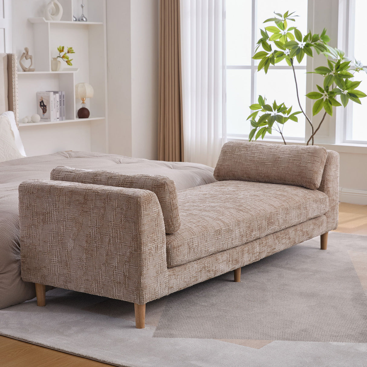 Modern Upholstered End Of Bed Bench With Armrests