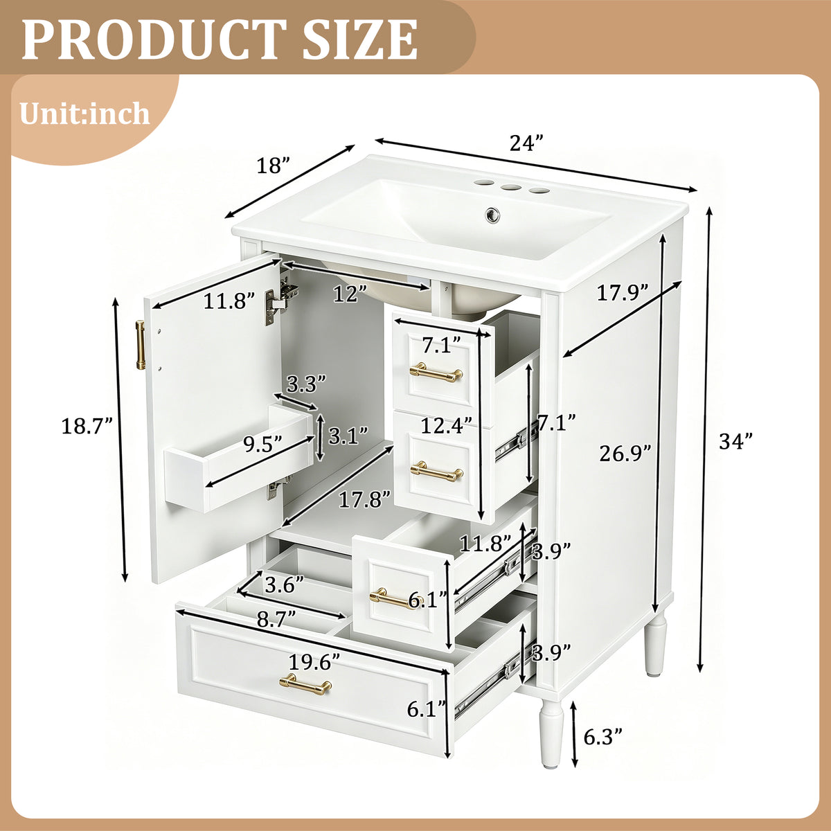 24" Modern Bathroom Vanity with Ceramic Sink