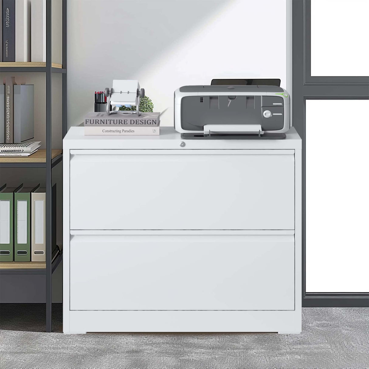 Lateral File Cabinet 2 Drawer, Locking File Cabinet With Anti Tip Interlock, Heavy Duty Storage For Letter / Legal / A4 Files - White