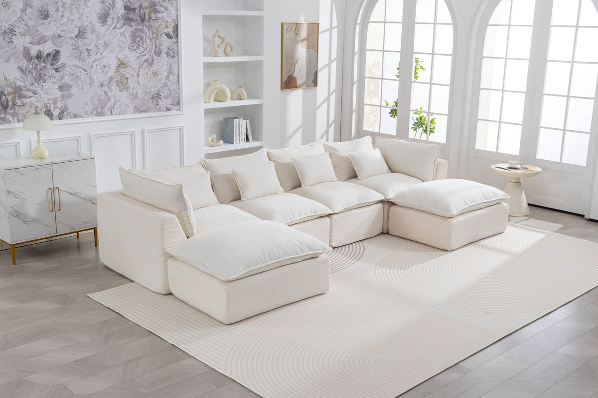 129.8" Width Cloud Couch Oversized Modular Sectional Sofa