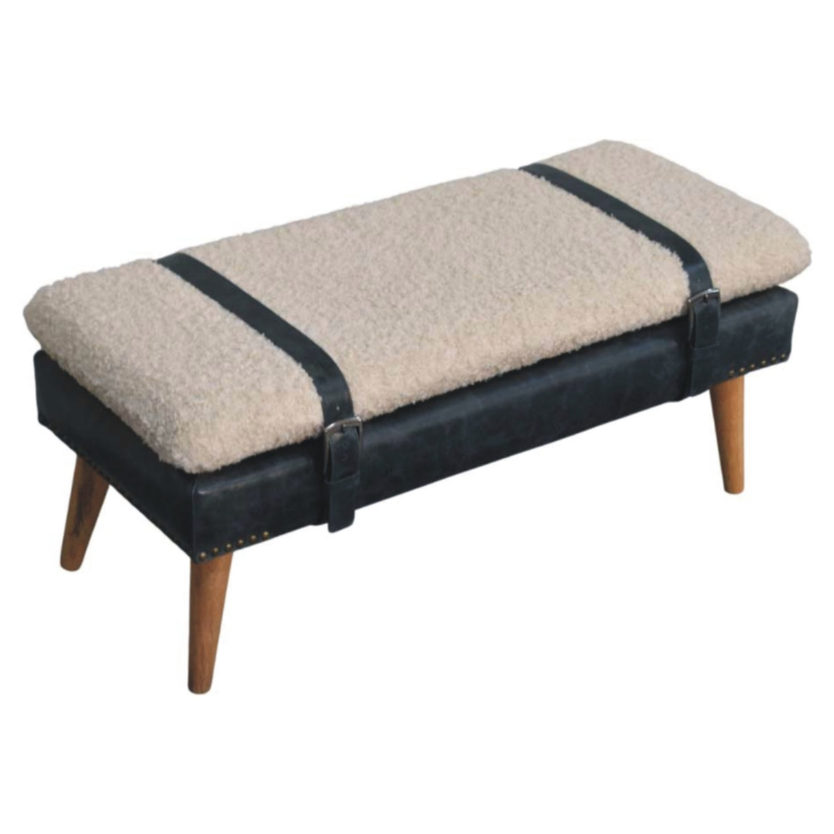 Boucle x Leather Upholstered Bench, Nordic Legs
