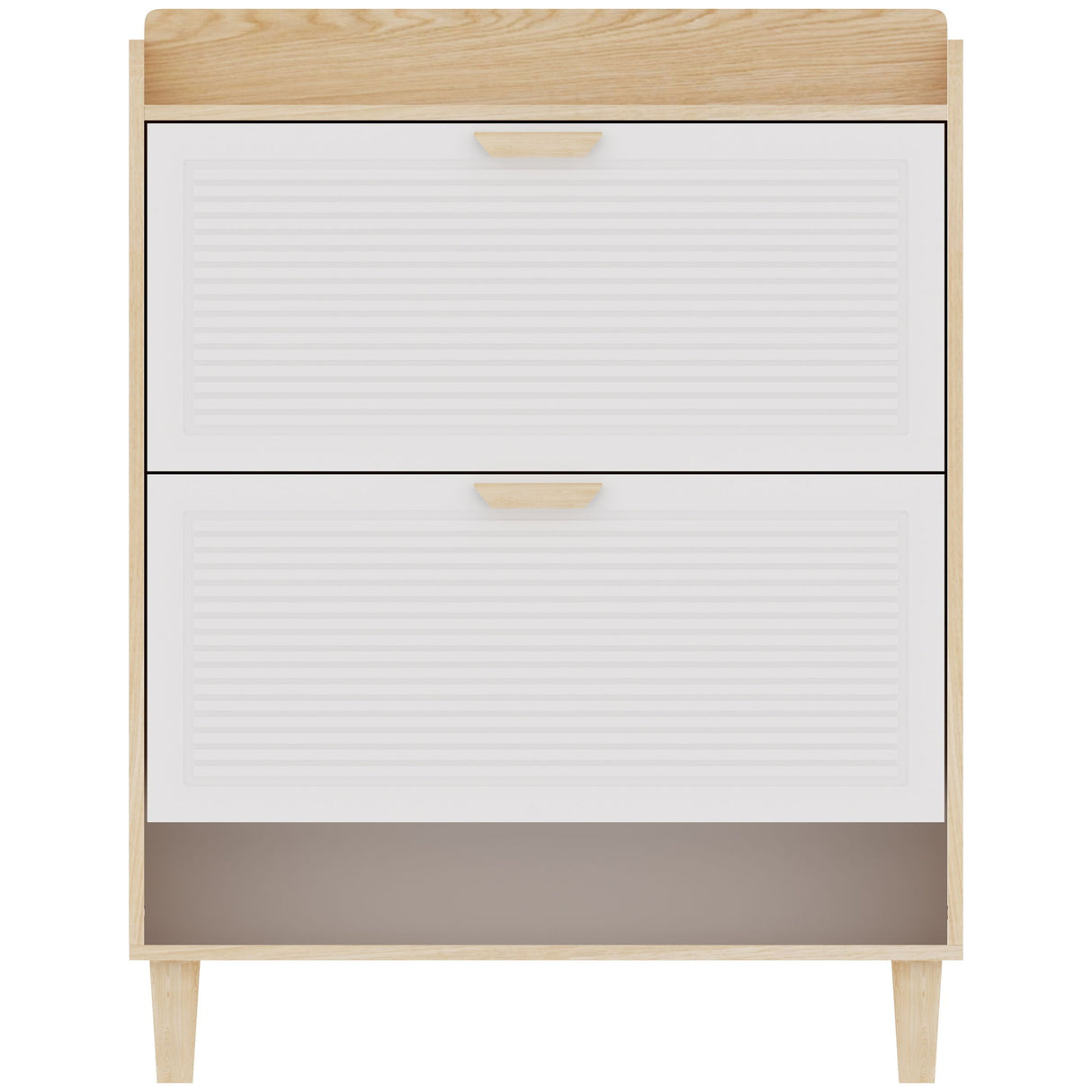 Shoe Storage Cabinet With 2 Flip Drawers, Compact Entryway Organizer - Natural / White