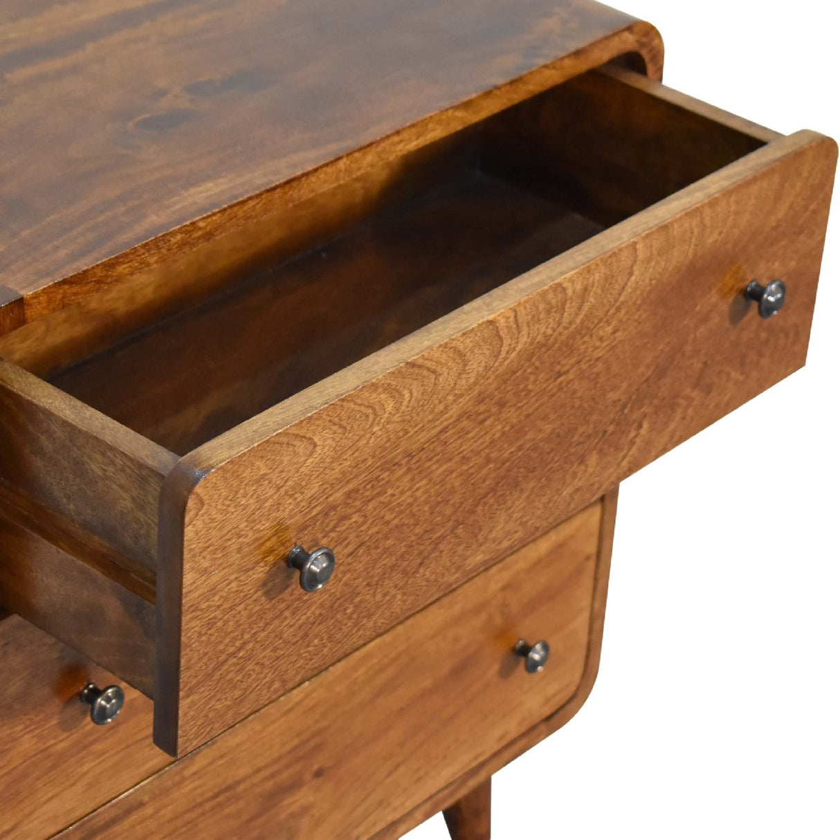 Solid Wood Mini Curved Chestnut Chest, 3-Drawer, Nordic Legs