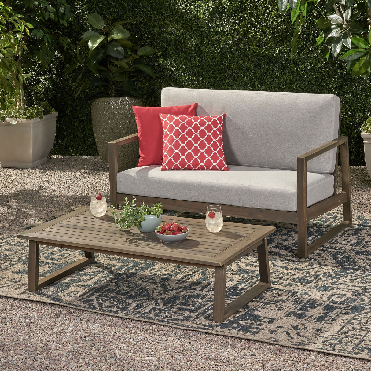 Belgian - Loveseat & Coffee Table Set With Water Resistant Cushions