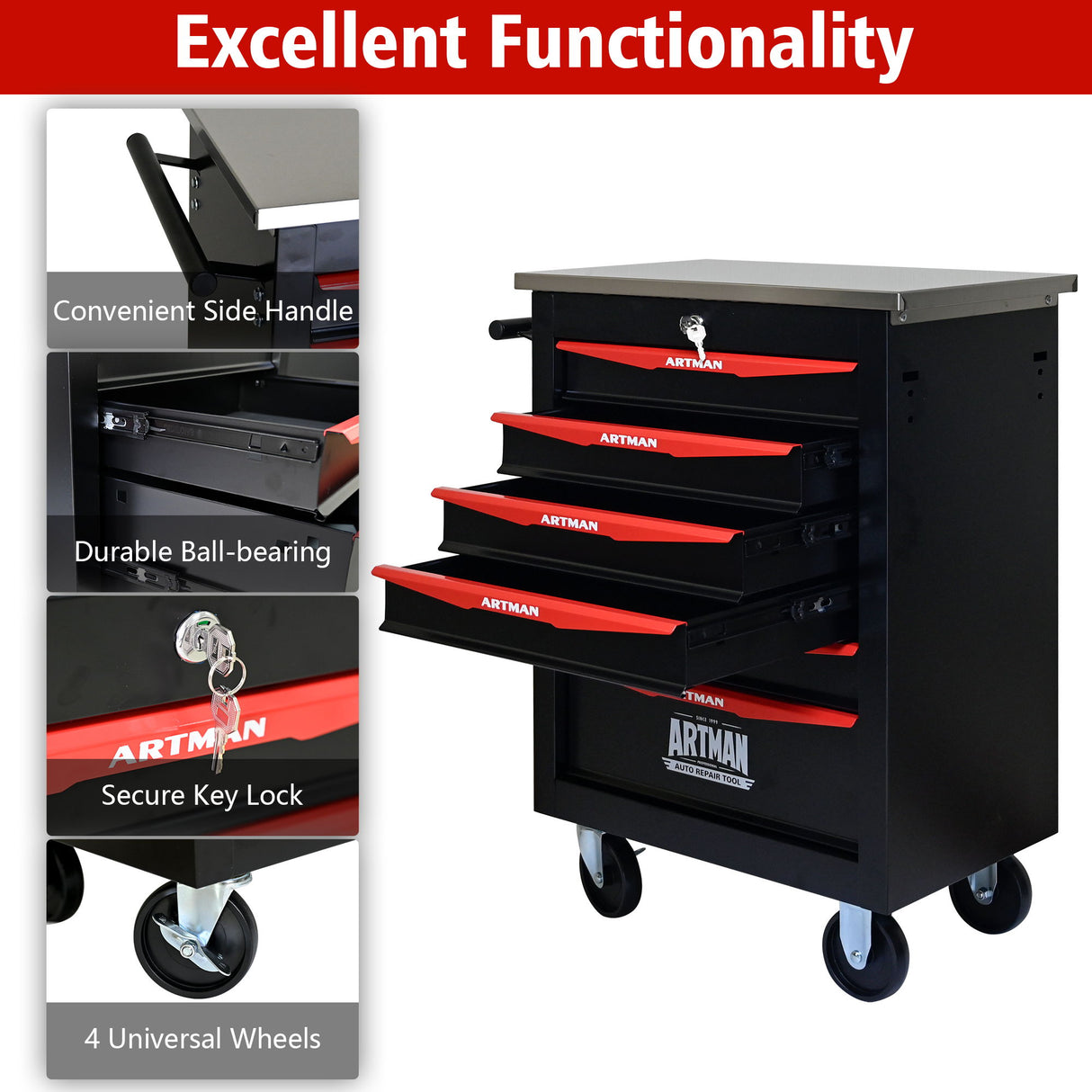 Drawer Multifunctional Tool Cart With Wheels For Garage