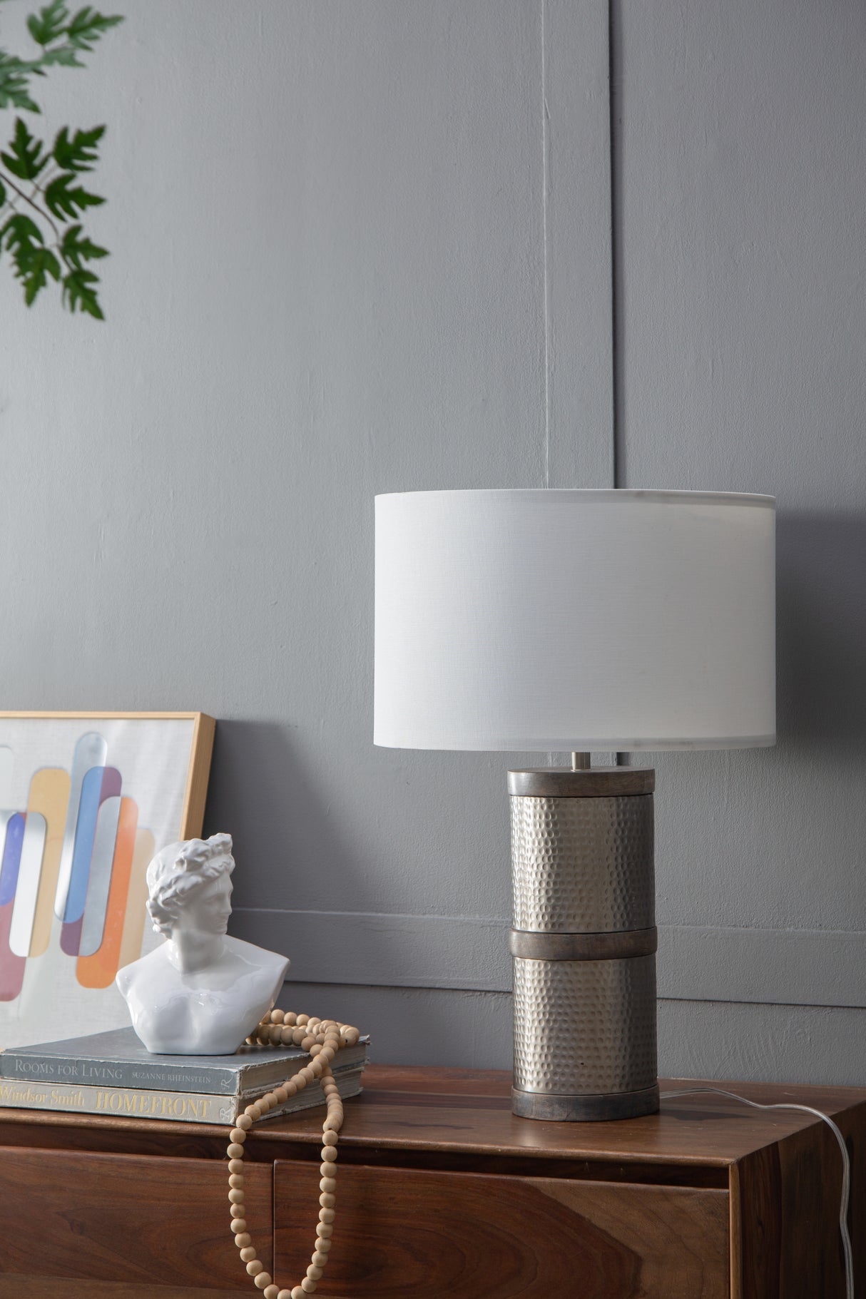 D16x24.4" Hammered Iron Table Lamp with Mango Wood
