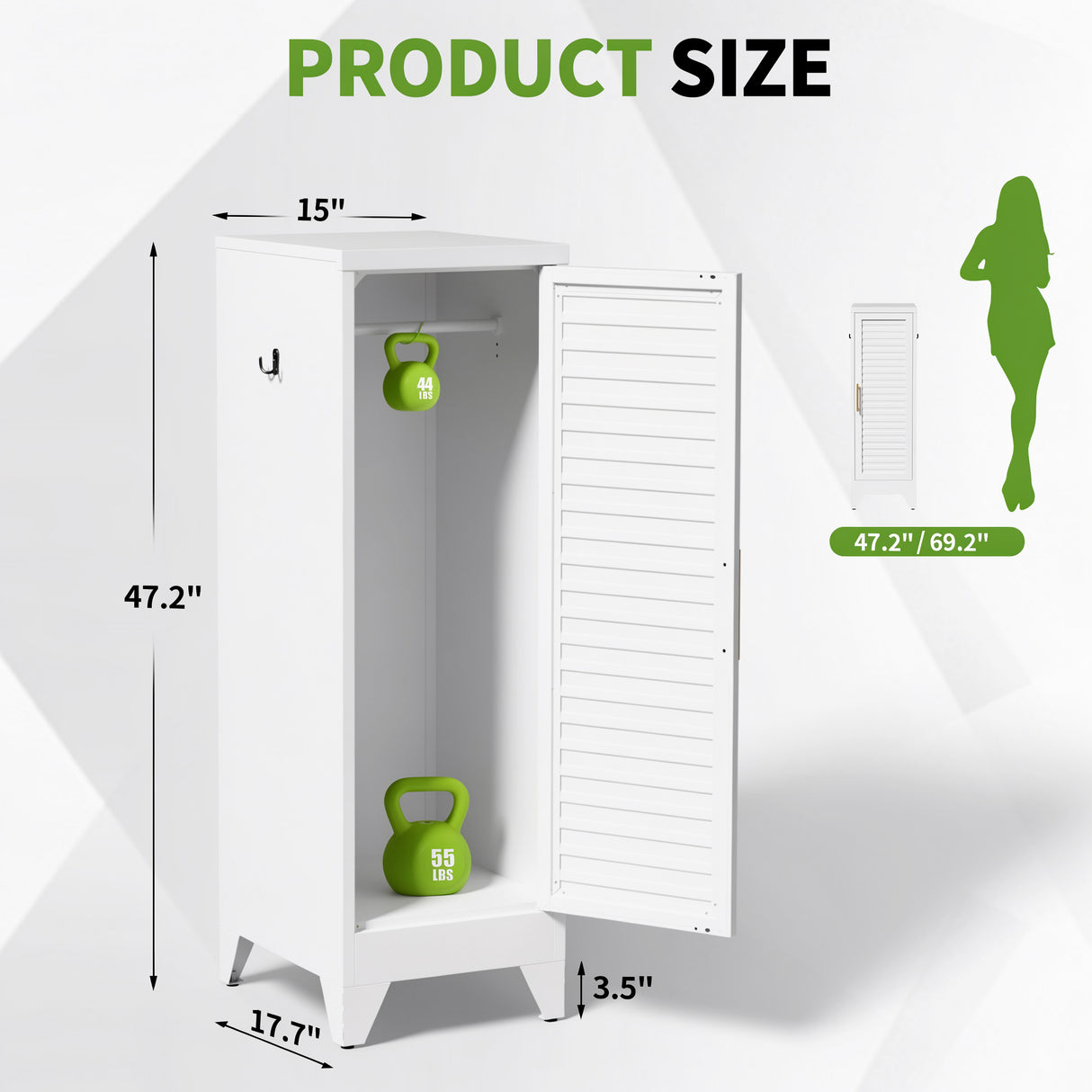47.2" Narrow Metal Storage Closet with Louvered Door