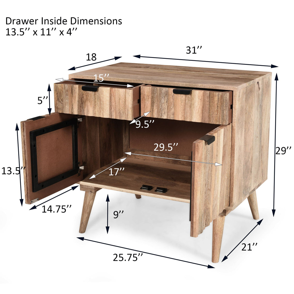 Stylish Style 2 Drawer 2 Door Cabinet, Mango Wood - Natural - Best Buy Furniture
