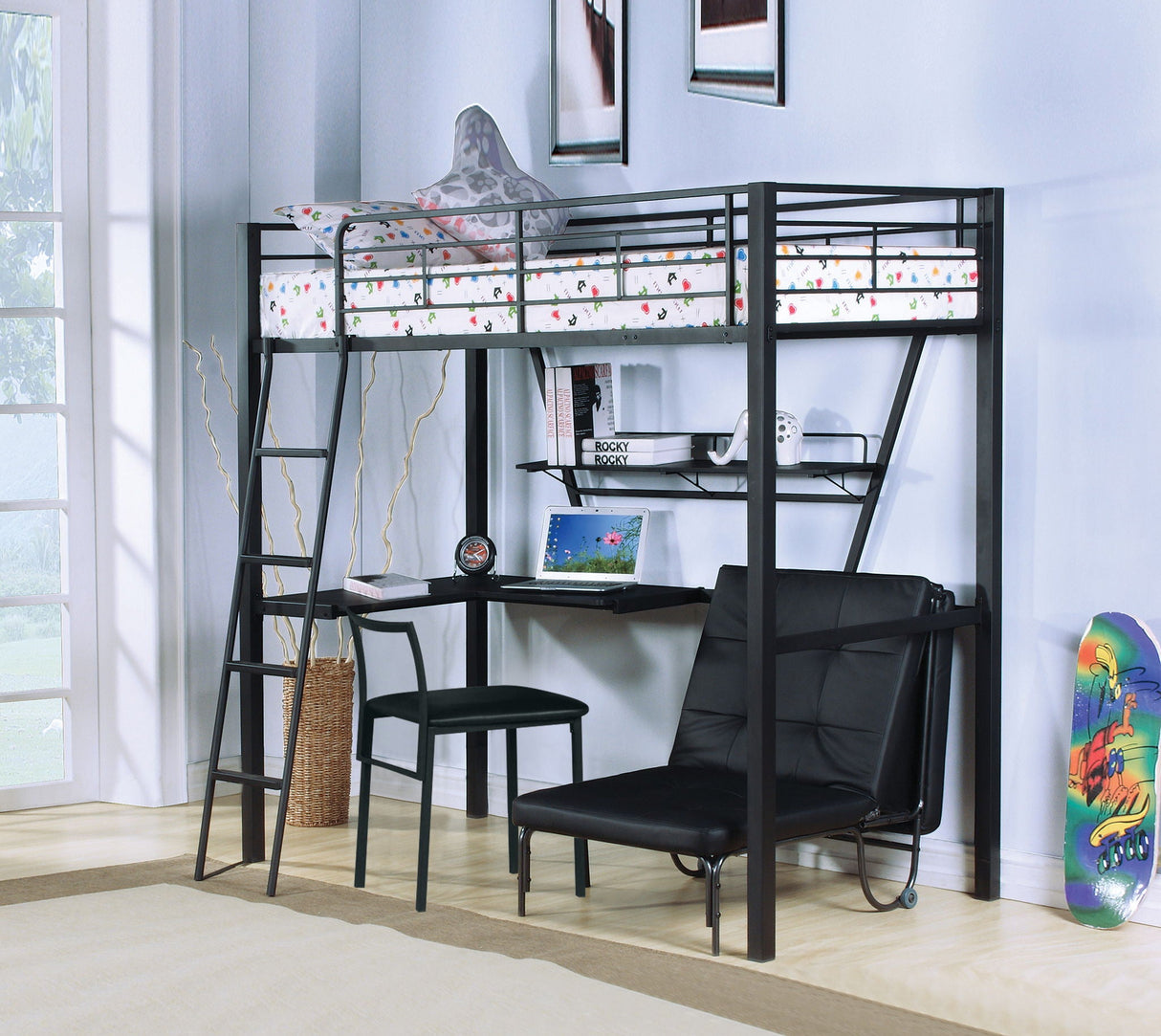 Senon - Twin Loft Bed With Desk - Black / Silver - Best Buy Furniture