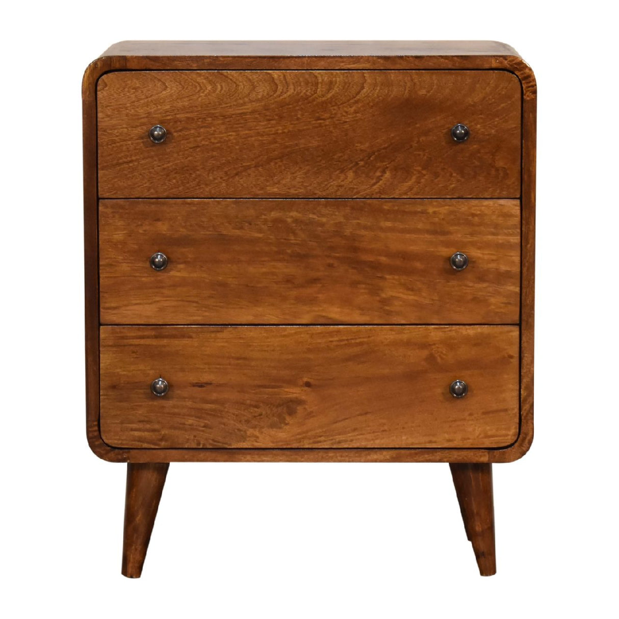 Solid Wood Mini Curved Chestnut Chest, 3-Drawer, Nordic Legs