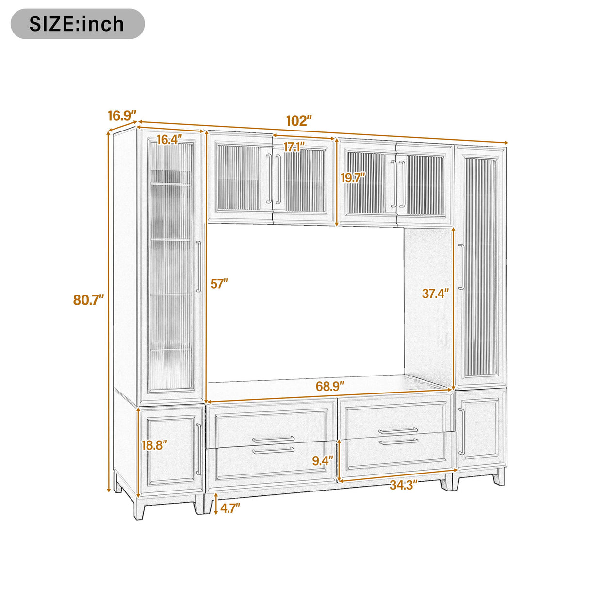 Wall Unit Modern Entertainment Center With Glass Doors