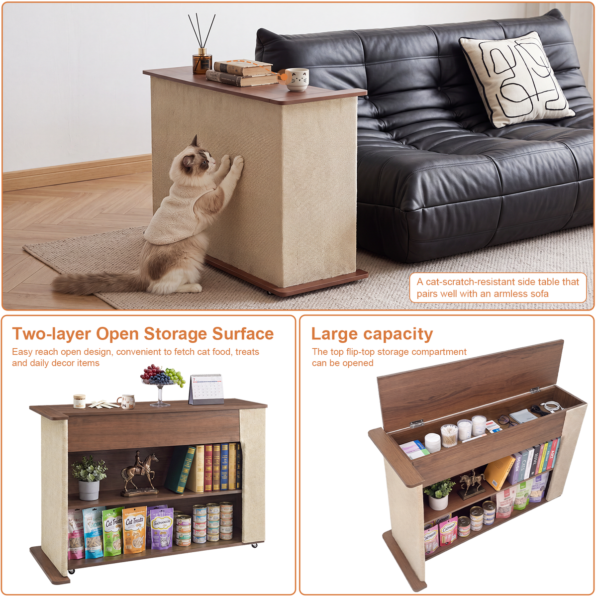 2-in-1 Cat Scratcher Side Table with Hidden Storage - MDF