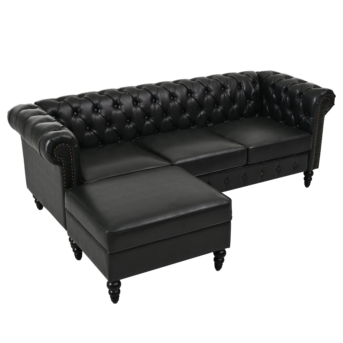 U-style 85" Modern 4-Seater L-Shaped Sectional Sofa with Storage Ottoman