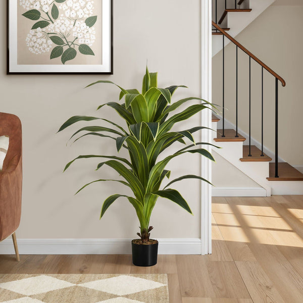 47" Tall, Artificial Plant, Dracaena Tree, Indoor, Faux, Fake, Floor, Greenery, Potted, Real Touch, Decorative - Green / Black - Best Buy Furniture