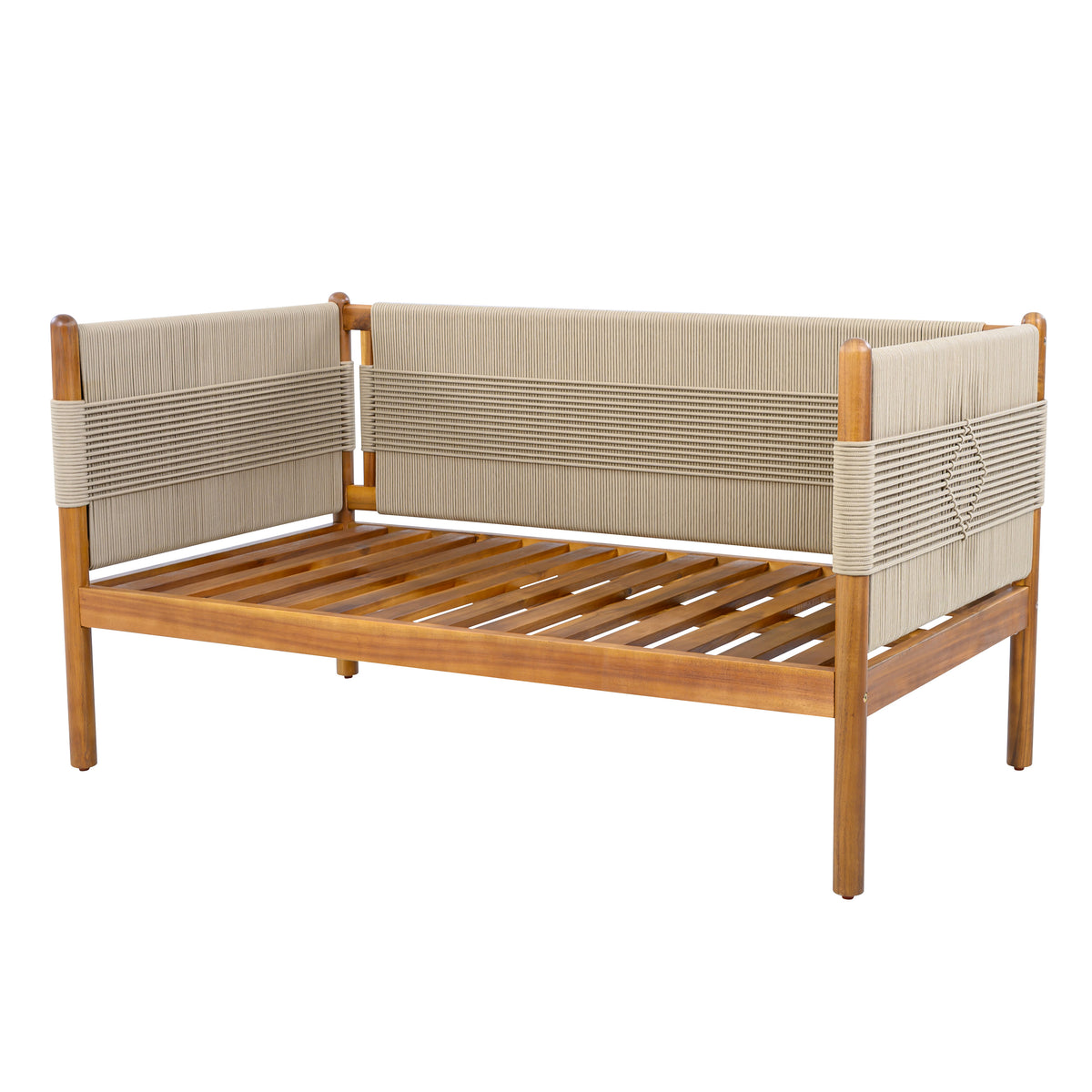 Outdoor Acacia Wood Loveseat with Diamond Rope Weave & Cushions