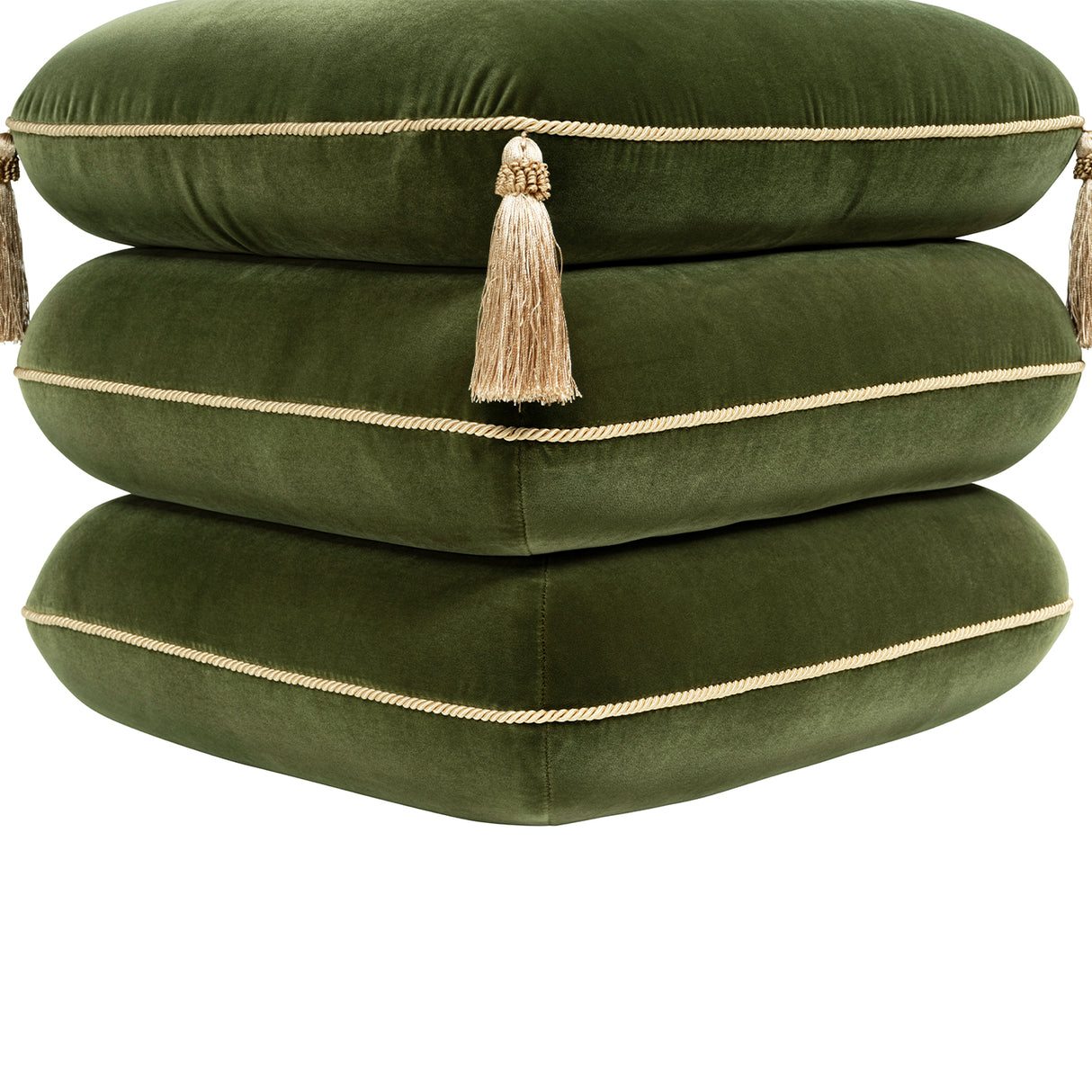 Monarch 19.5" Tassled Ottoman, Olive