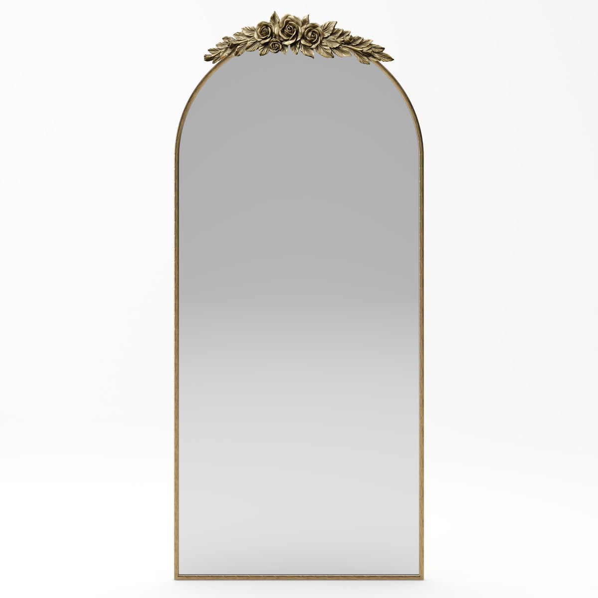 70.87-Inch Arched Wall Mirror, Vintage Gold with Floral Ornament