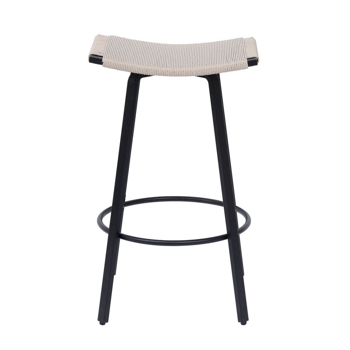 Counter Height Bar Stools Backless Handwoven Kitchen Dining Chairs With Round Footrest (Set of 2) Weaving Pub Stoo - Creamy White