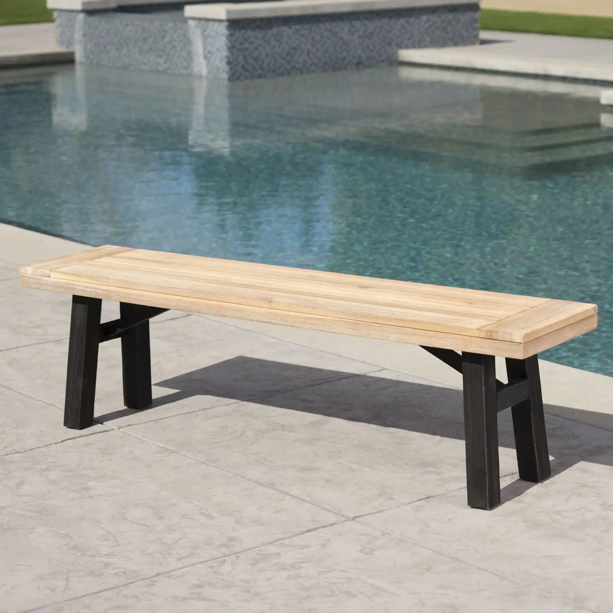 Outdoor Bench With Slat Panel Design And Acacia Wood Frame - Best Buy Furniture