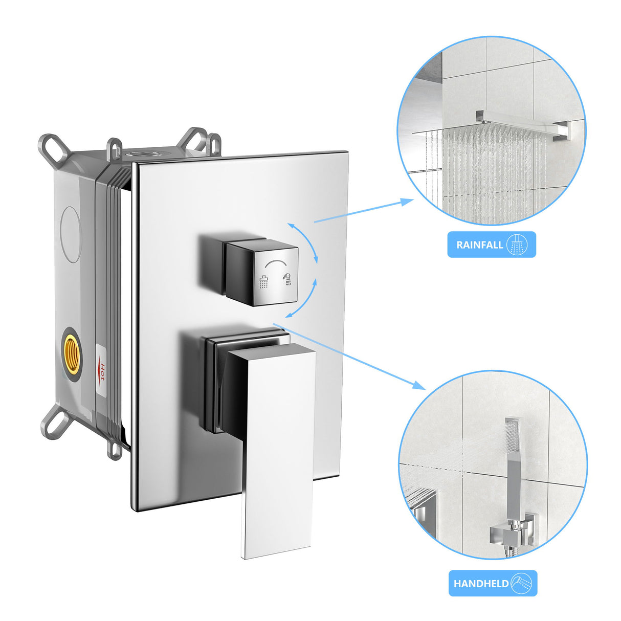 10" Square Dual Shower Head System Wall Mounted With Rough In Valve Modern Bathroom Fixture