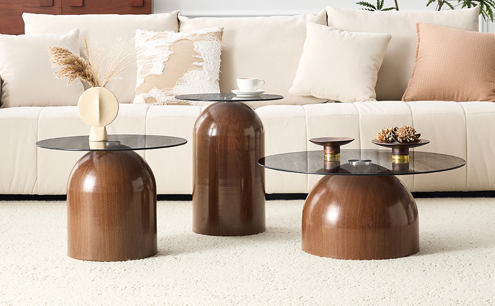 Nesting Coffee Table Set of 3 with Glass Desktop