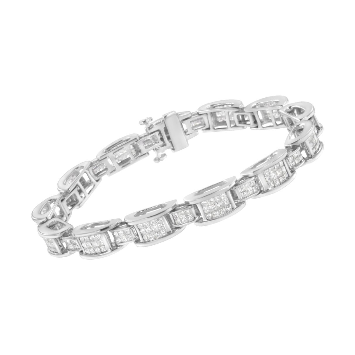 14K White Gold 5.0 Cttw Princess Cut Diamond Invisible Set Alternating Size D Shaped Links Tennis Bracelet (H-I Color, SI2-I1 Clarity) - 7â€