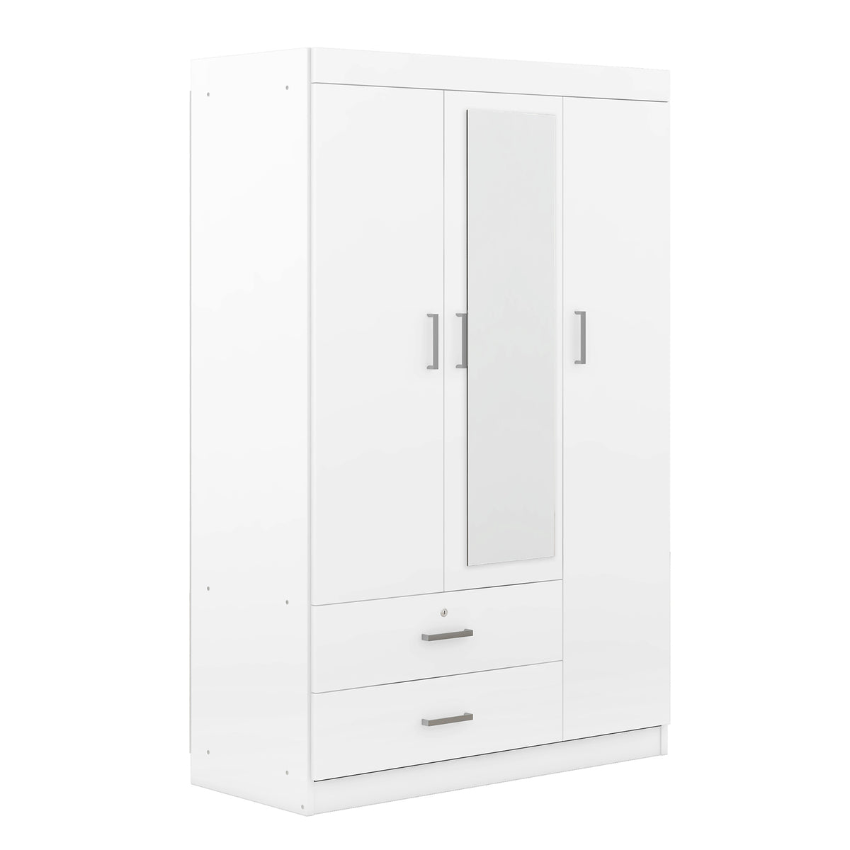3-Door Mirror Wardrobe with Shelves, White