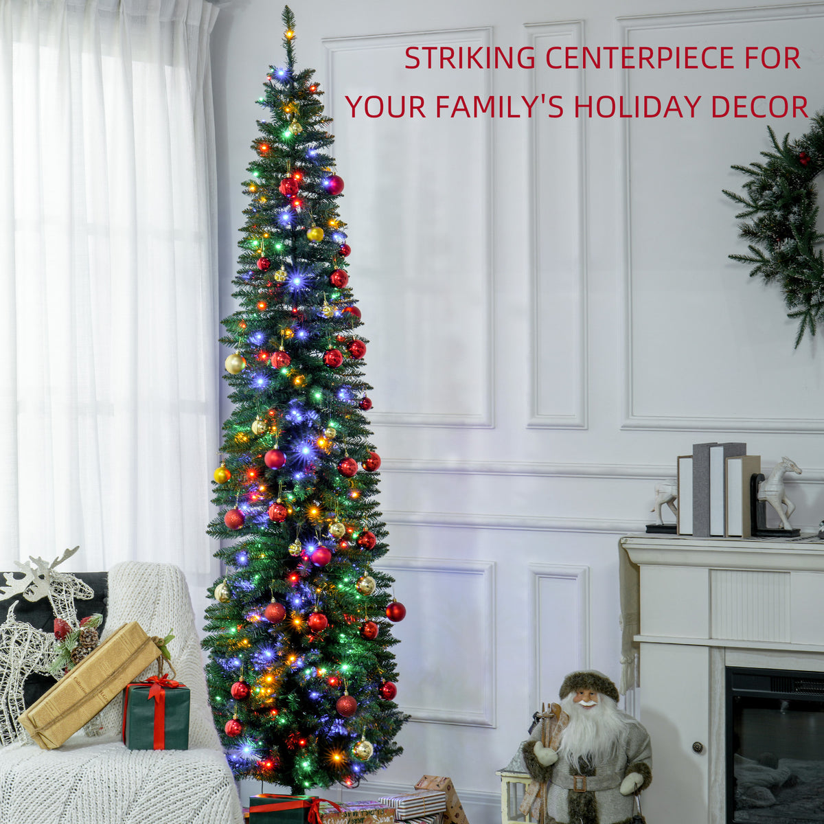 HOMCOM 8ft Tall Pencil Prelit Artificial Christmas Tree