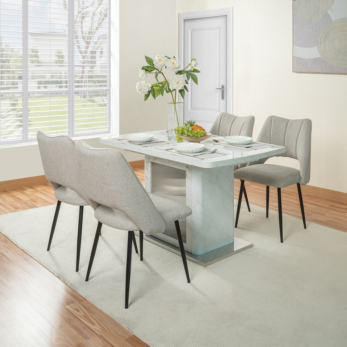 Modern Rectangle Dining Table With Stretchable Top, Storage Cabinet