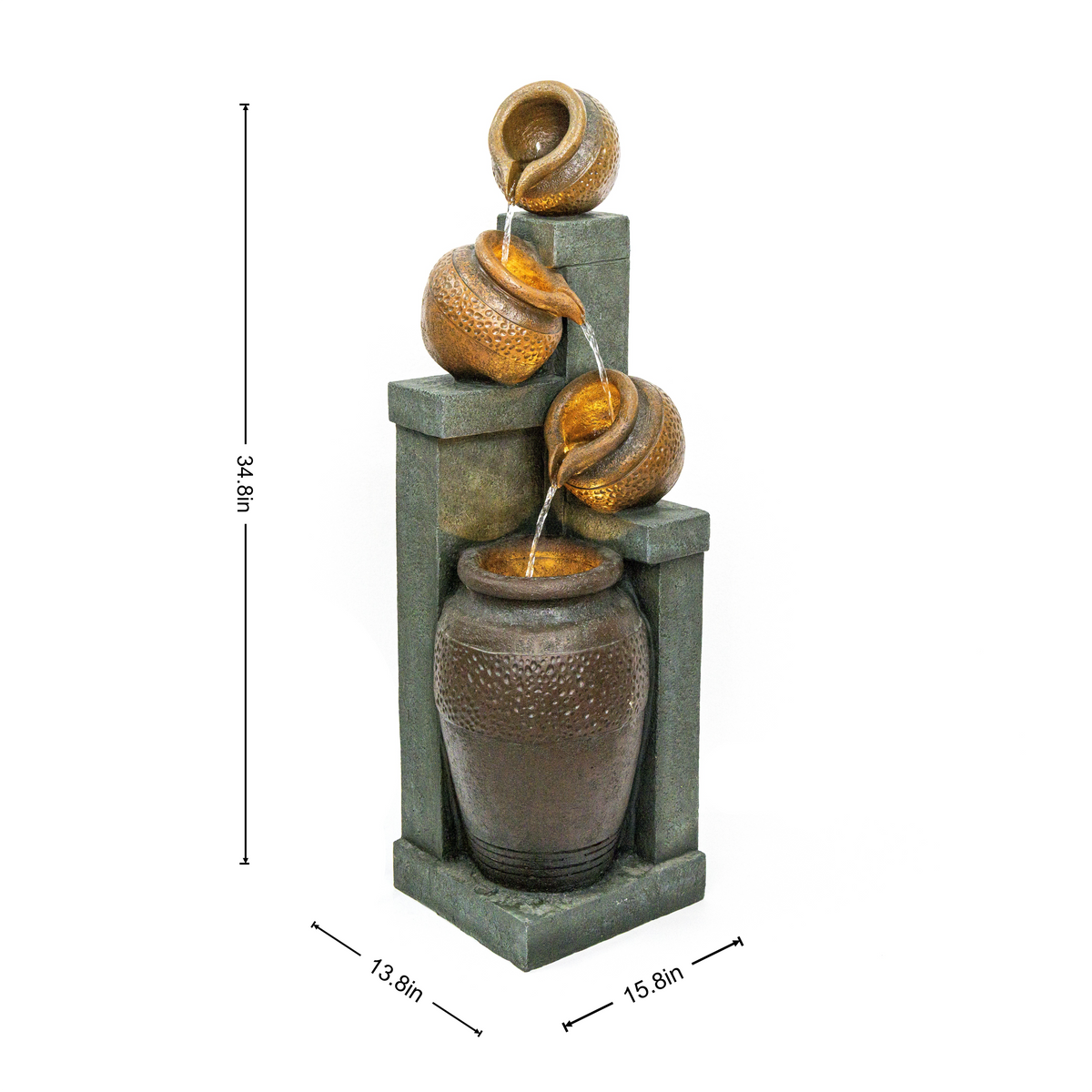 Outdoor Water Fountain – 34.8" Tall 4-Tier Pot Waterfall with LED Lights