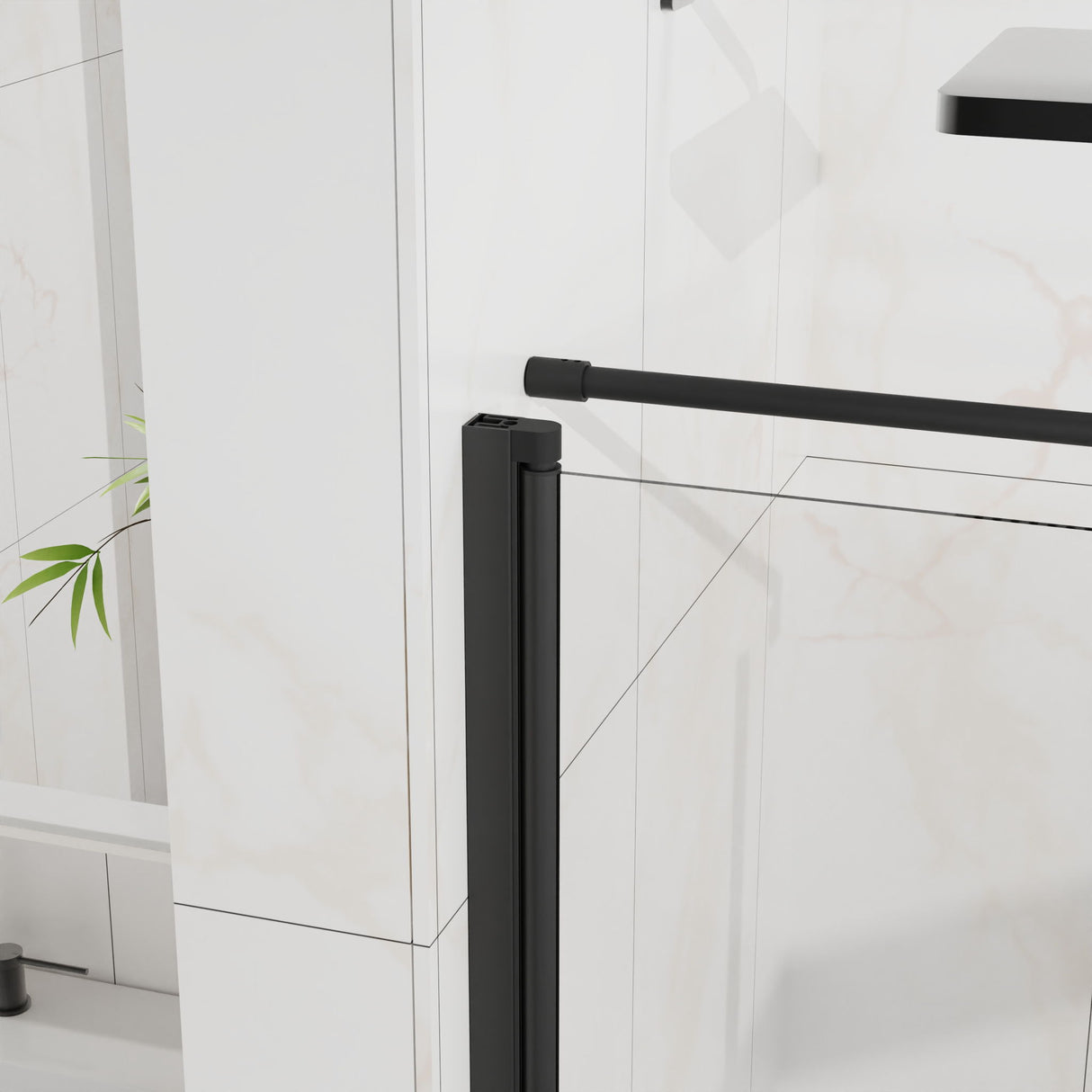 Corner Shower Enclosure, Frameless Pivot Door - Matte Black