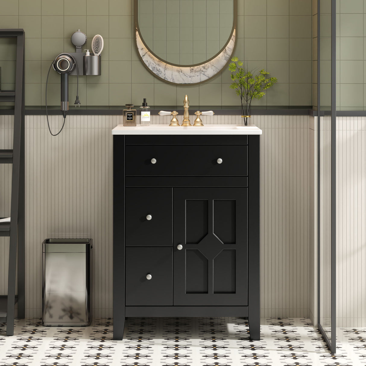 Bathroom Vanity With Basin, Rectangular Cabinet With 2 Drawers And Soft Closing Door