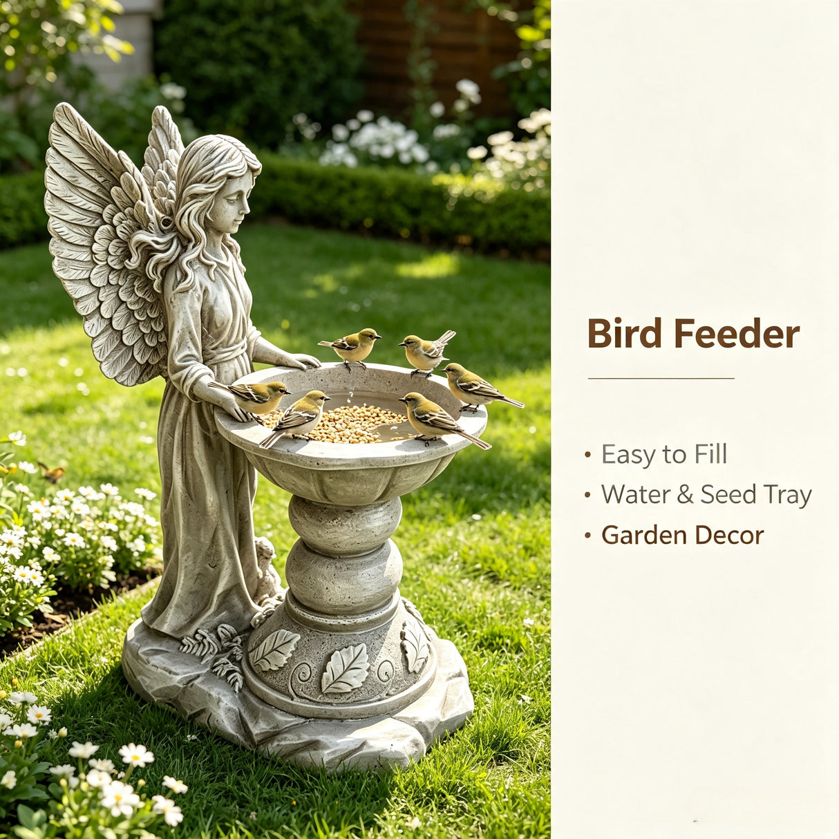 15.35" High Angel Bird Bath Sculpture, 11.61" Wide Resin Garden Angel Statue with Pedestal Bowl, Decorative Bird Feeder & Water Basin for Outdoor Home Decor