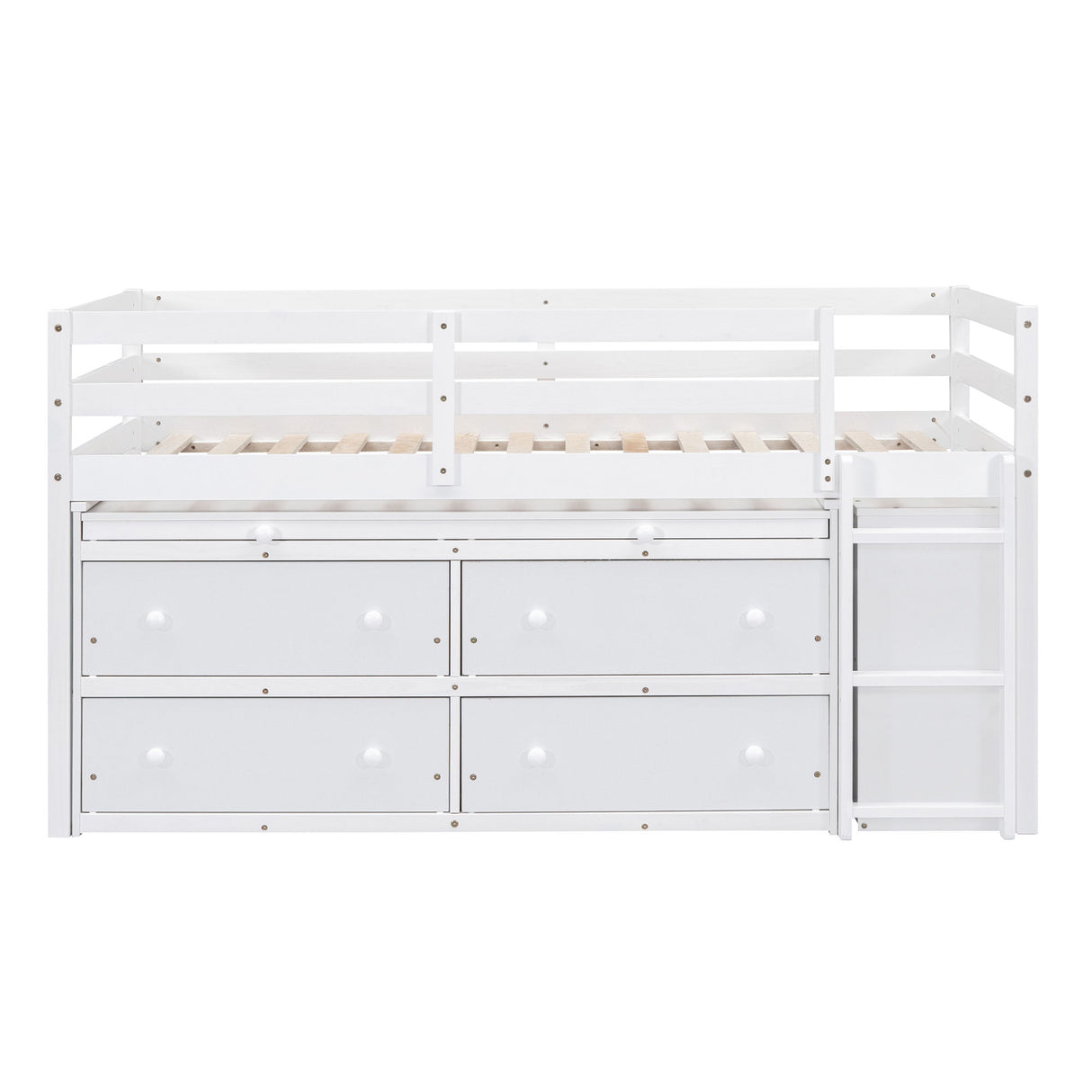 Loft Bed With Retractable Writing Desk And 4 Drawers, With Lateral Portable Desk And Shelves