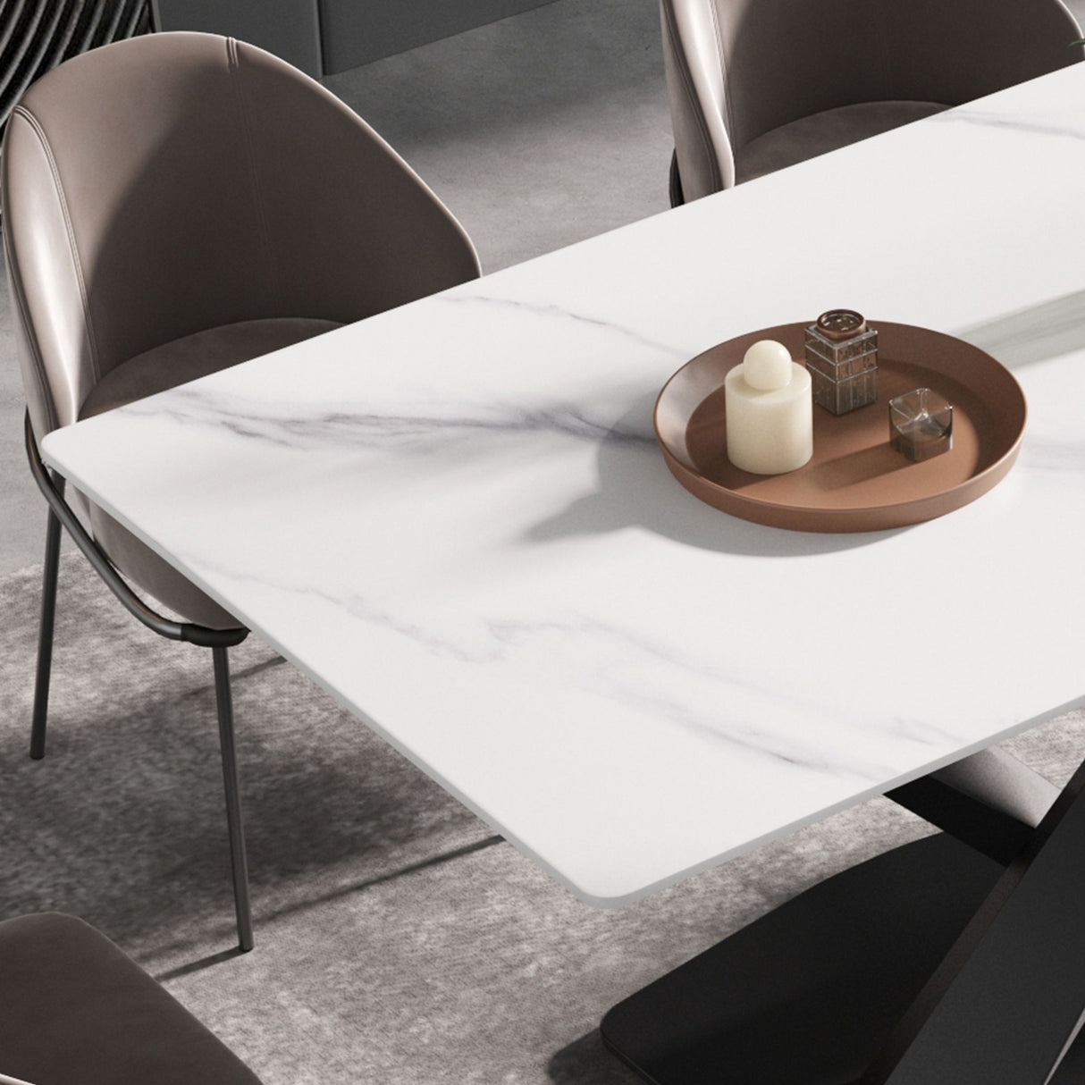 Modern Artificial Stone Straight Edge Metal X Leg Dining Table, 6 People