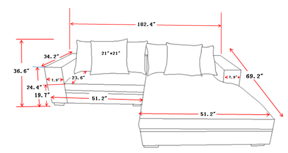 Luxe Oversized Two-Piece Right Facing Sectional Couches for Living Room, 102.4-Inch L Shaped Sofa with Chaise, Upholstered with Corduroy Fabric, Dark