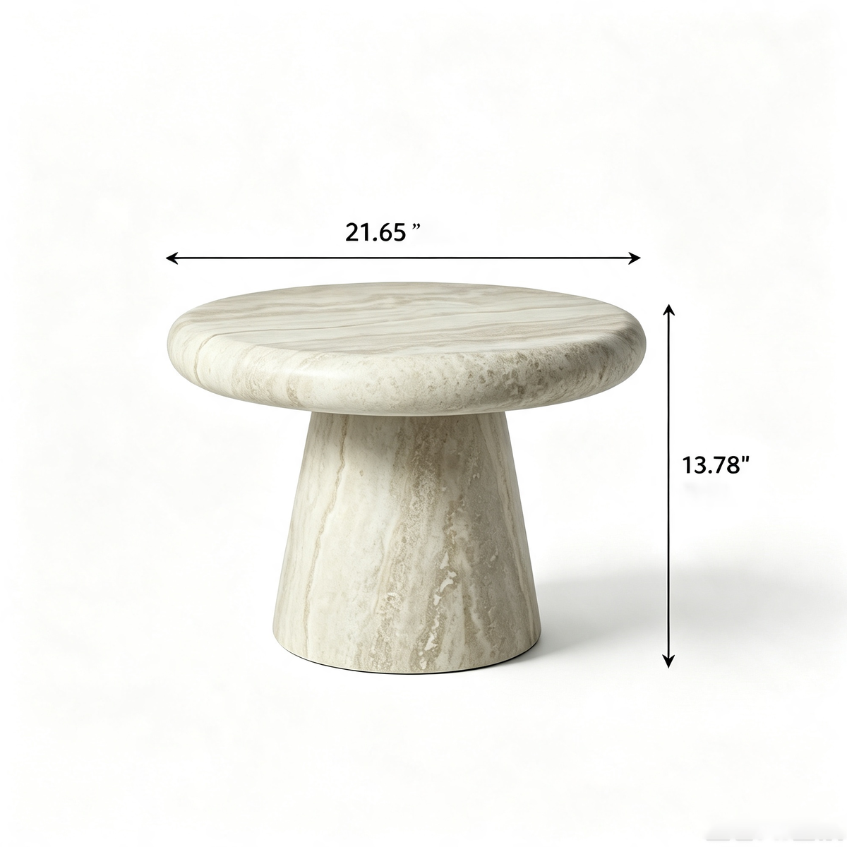 Round Fiberglass Coffee Table, 21.65-Inch, Travertine Print, Low Profile