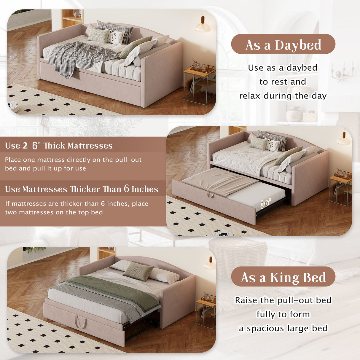 Daybed With Pop Up Trundle, Upholstered Sofa Bed