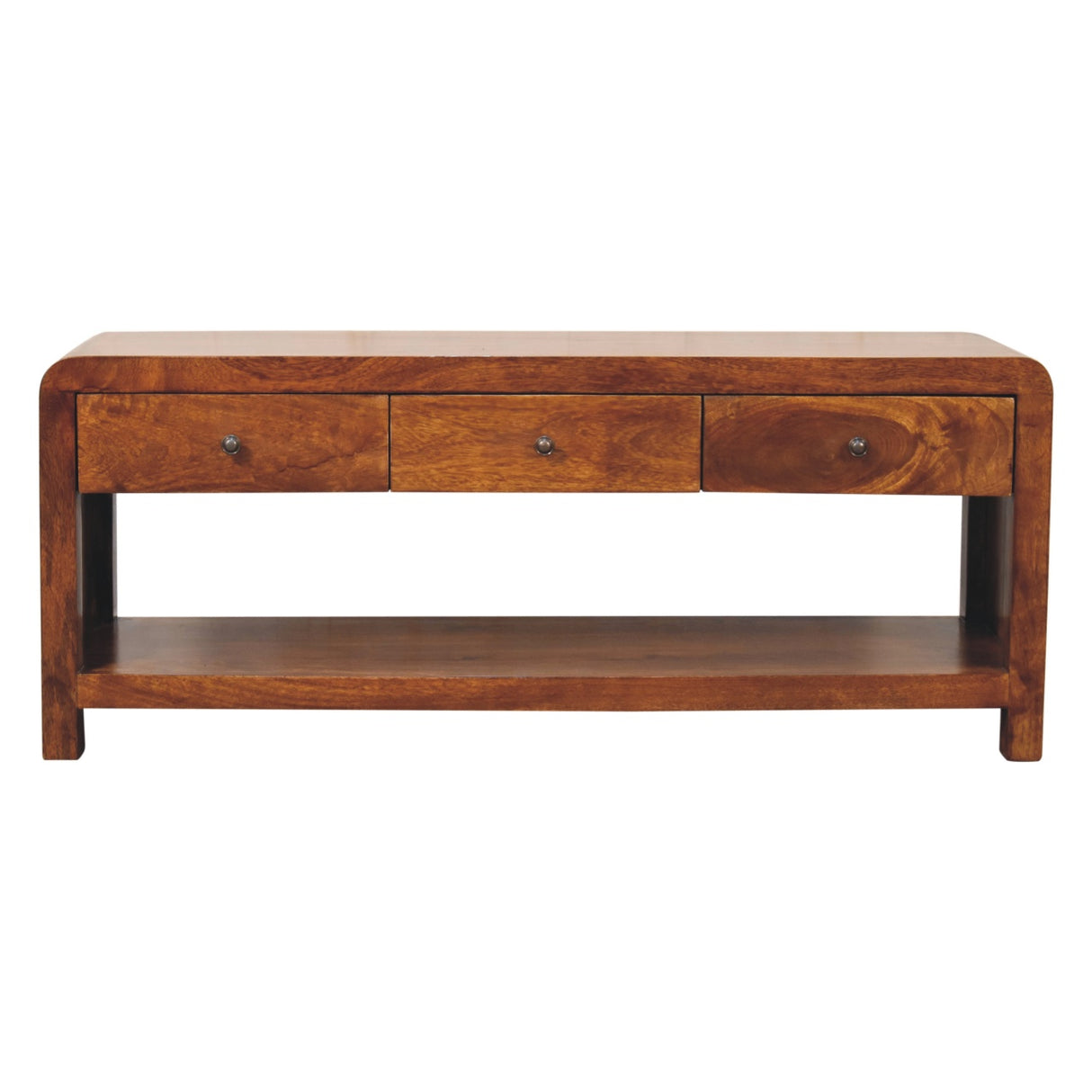 Solid Wood Aspen Media Unit, 3-Drawers, Open Slot, Chestnut